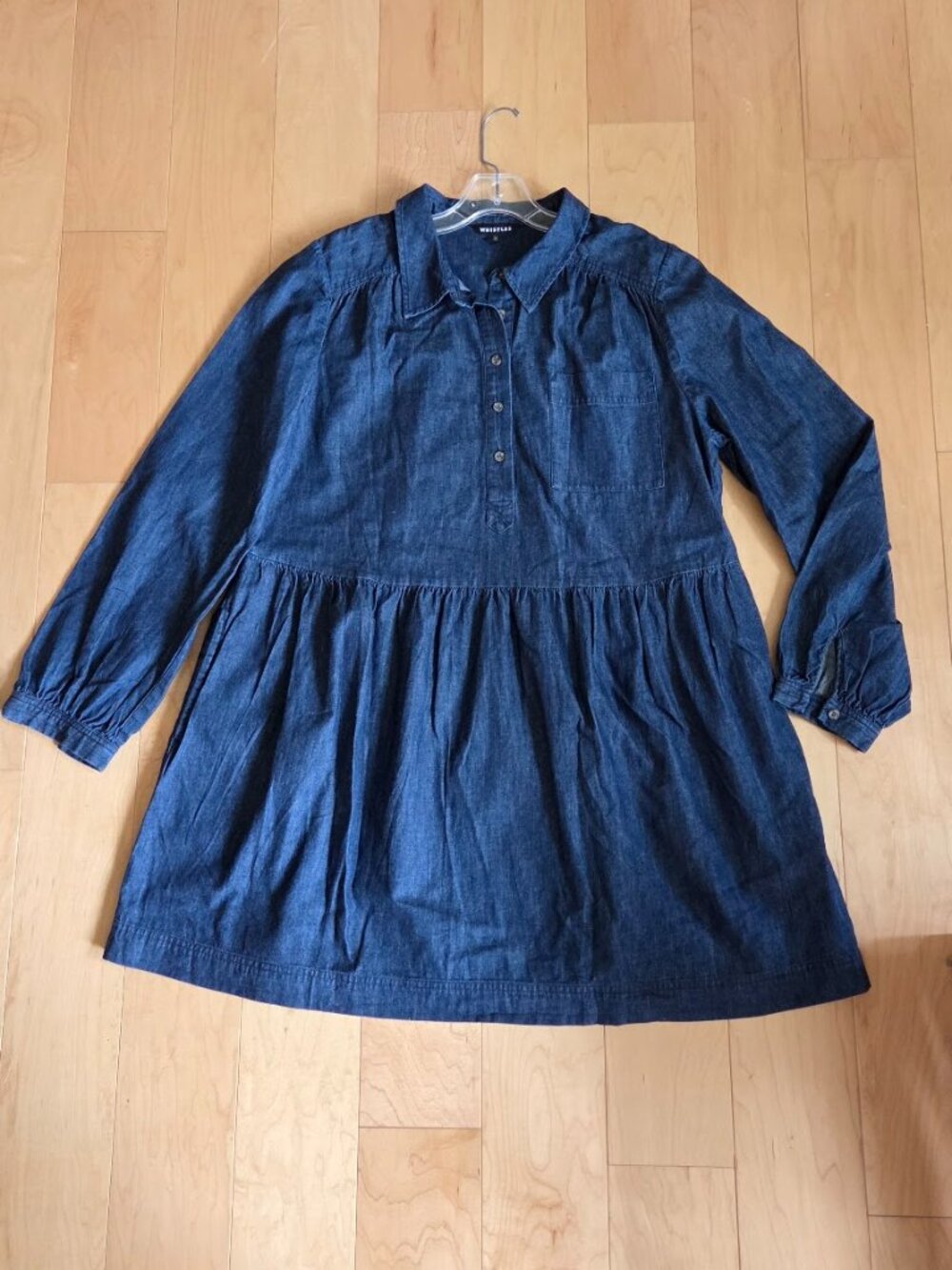 Whistles Winnie Bloomingdales Denim Dress Blue sz US 12-L Tiered Sleeve Buttons